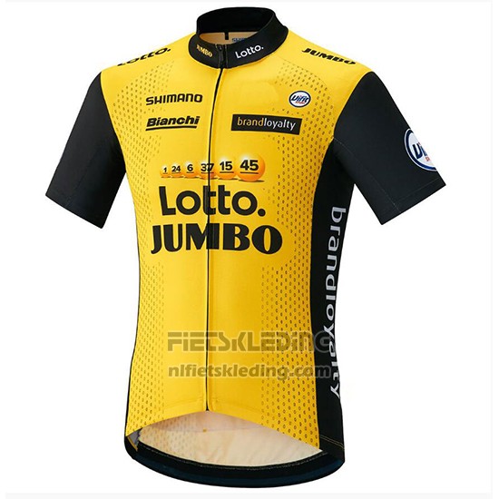 2018 Fietskleding Lotto NL Jumbo Geel en Zwart Korte Mouwen en Koersbroek